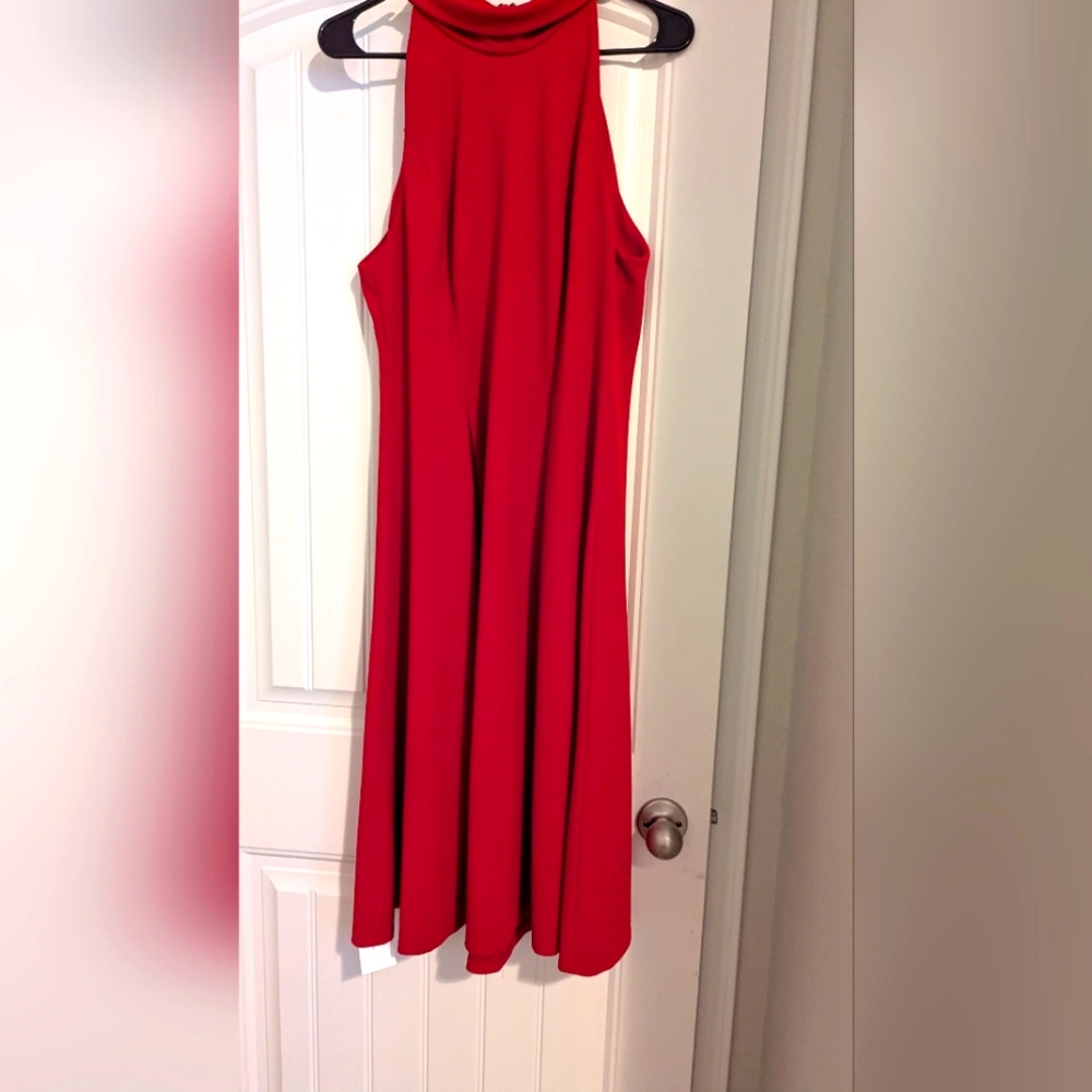 Calvin Klein Red High Neck Fit & Flare Dress
